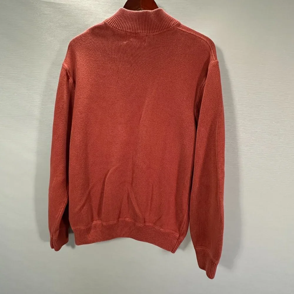Eddie Bauer Sweater Mens Large 1/4 Zip Orange Cotton Long Sleeve Ribbed Cuffs